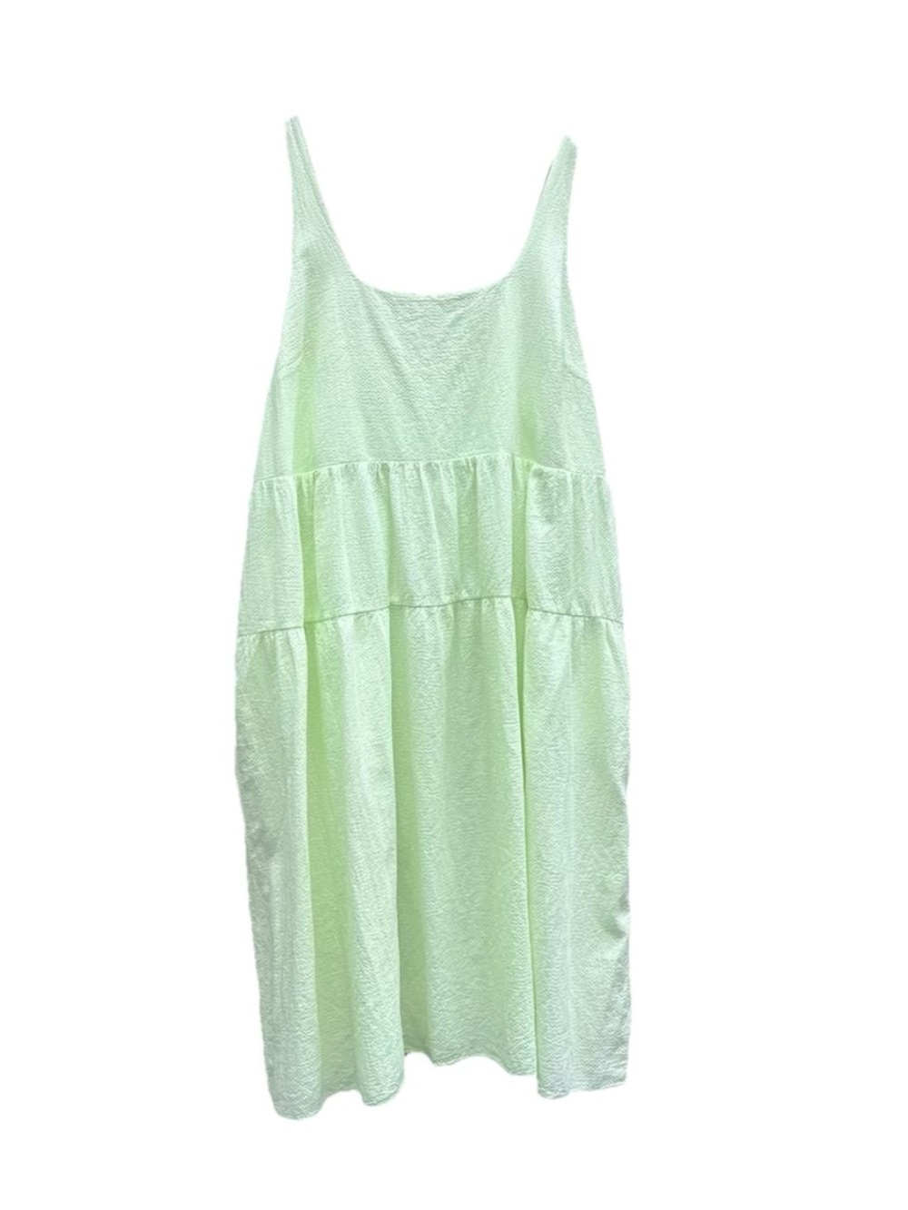 Ava Viv Dress Seersucker Neon Pastel Green Tiered Smocked Sundress Pockets 3X